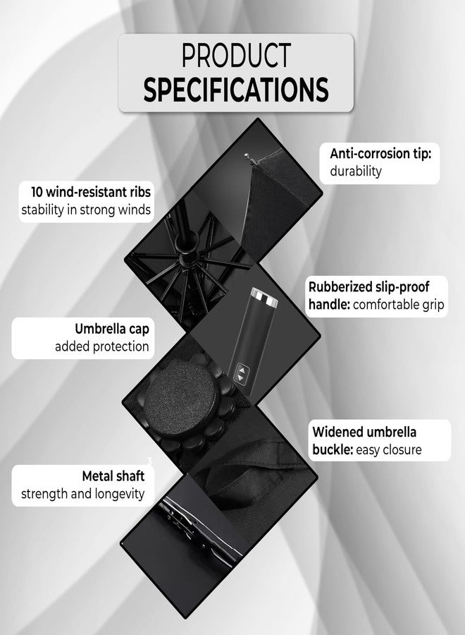 روبوست مظلة متينة مقاومة للرياح والماء - عبوة من قطعتين (أسود) | آلية فتح وإغلاق تلقائية | خفيفة الوزن وصغيرة الحجم | شديدة التحمل | مناسبة للسفر - Image 4